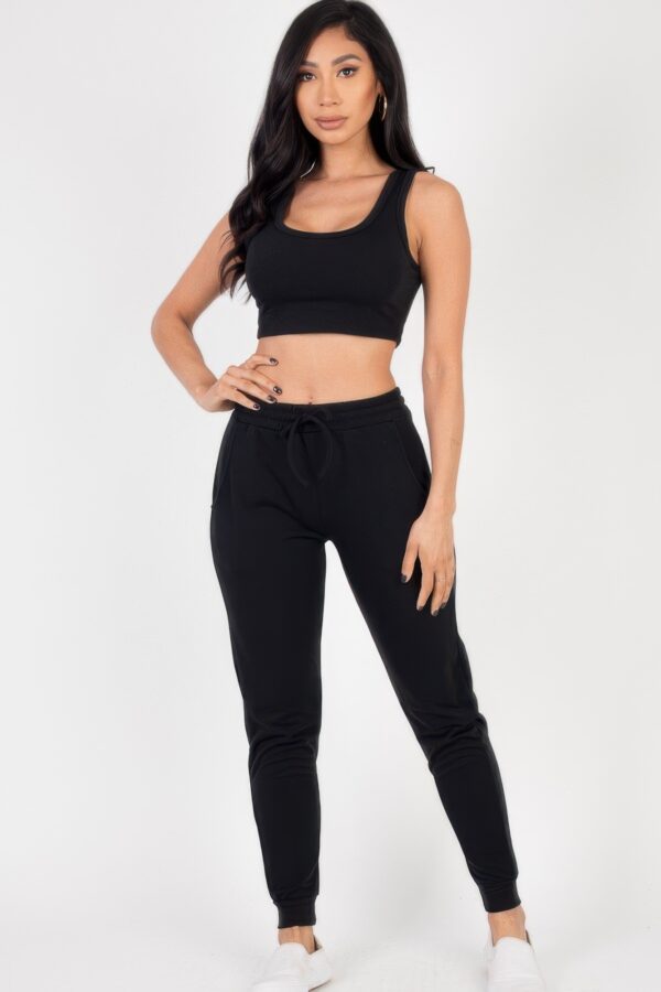 French Terry Cropped Tank & Joggers Set – Drawstring Waist