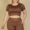 Plus Size Short Sleeve Crop Top & Lounge Shorts Set