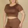 Plus Size Short Sleeve Crop Top & Lounge Shorts Set