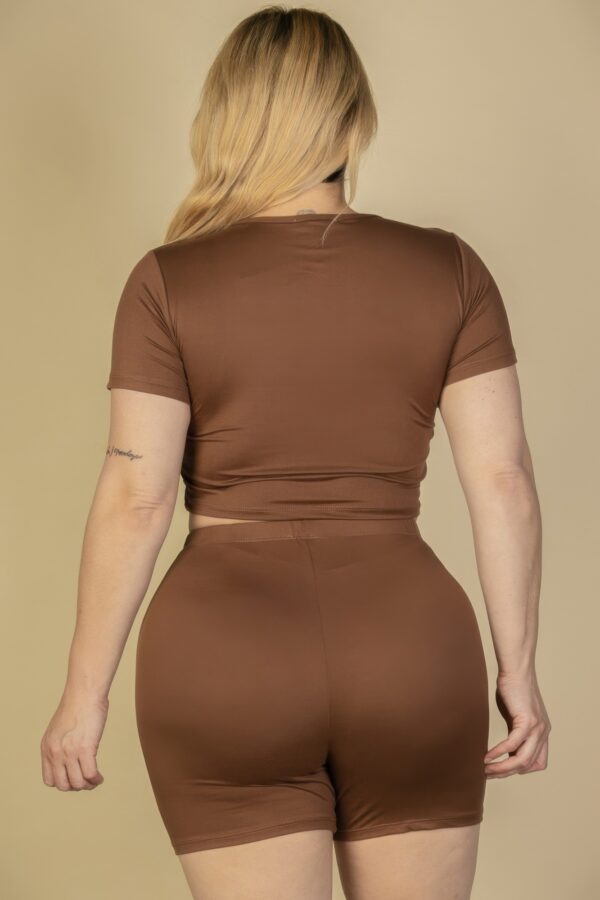 Plus Size Short Sleeve Crop Top & Lounge Shorts Set