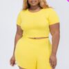 Plus Size Short Sleeve Crop Top & Lounge Shorts Set