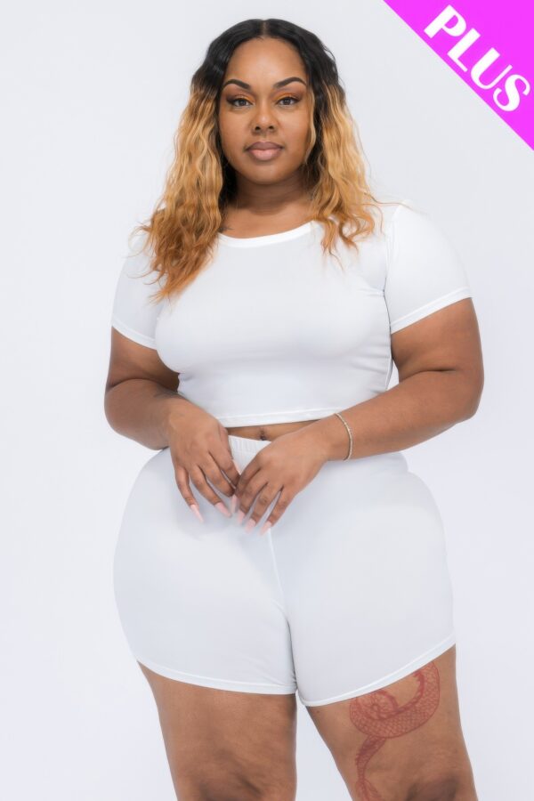 Plus Size Short Sleeve Crop Top & Lounge Shorts Set