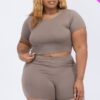 Plus Size Short Sleeve Crop Top & Lounge Shorts Set