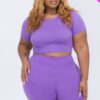 Plus Size Short Sleeve Crop Top & Lounge Shorts Set