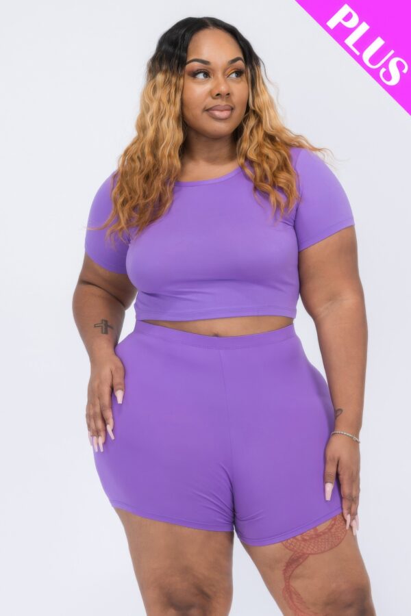 Plus Size Short Sleeve Crop Top & Lounge Shorts Set