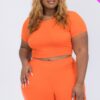 Plus Size Short Sleeve Crop Top & Lounge Shorts Set