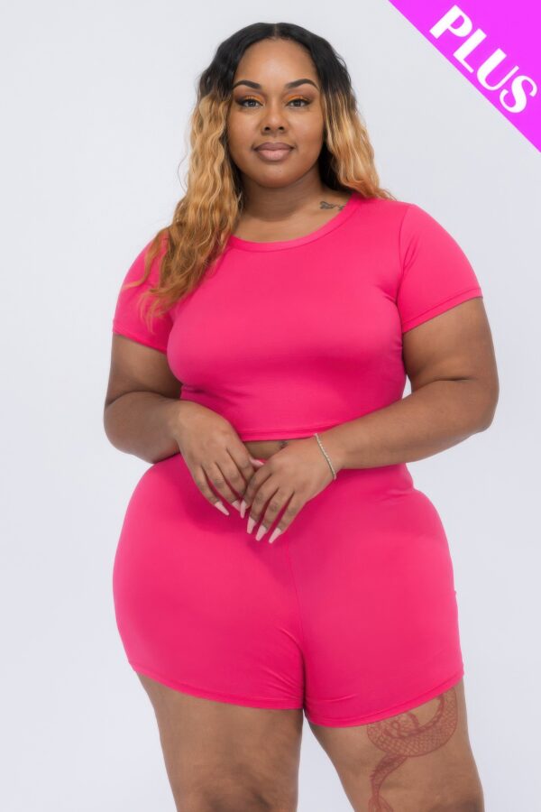 Plus Size Short Sleeve Crop Top & Lounge Shorts Set