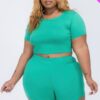 Plus Size Short Sleeve Crop Top & Lounge Shorts Set