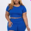 Plus Size Short Sleeve Crop Top & Lounge Shorts Set
