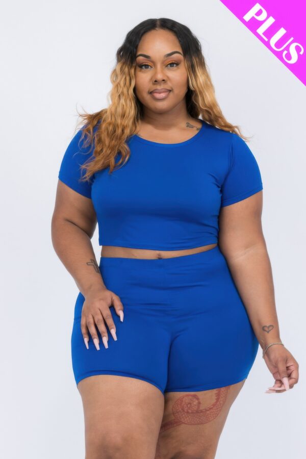 Plus Size Short Sleeve Crop Top & Lounge Shorts Set