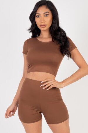 Short Sleeve Crop Top & Shorts Set – Stretch Jersey