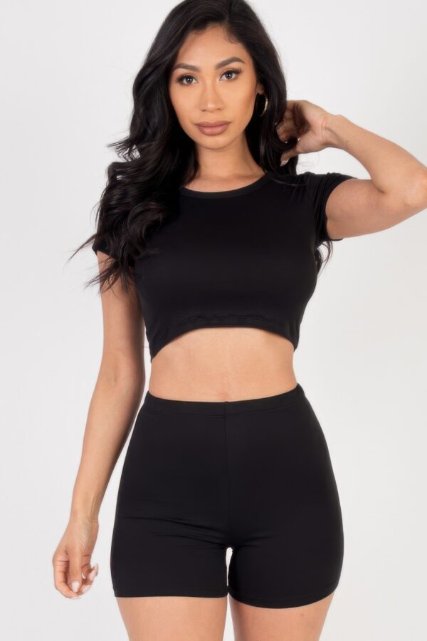 Short Sleeve Crop Top & Shorts Set – Stretch Jersey