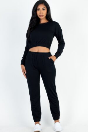 French Terry Pullover & Jogger Set with Elastic Waist