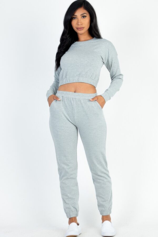 French Terry Pullover & Jogger Set with Elastic Waist