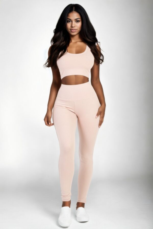 Ribbed Crop Top and High-Waist Leggings Set – Stretch Jersey