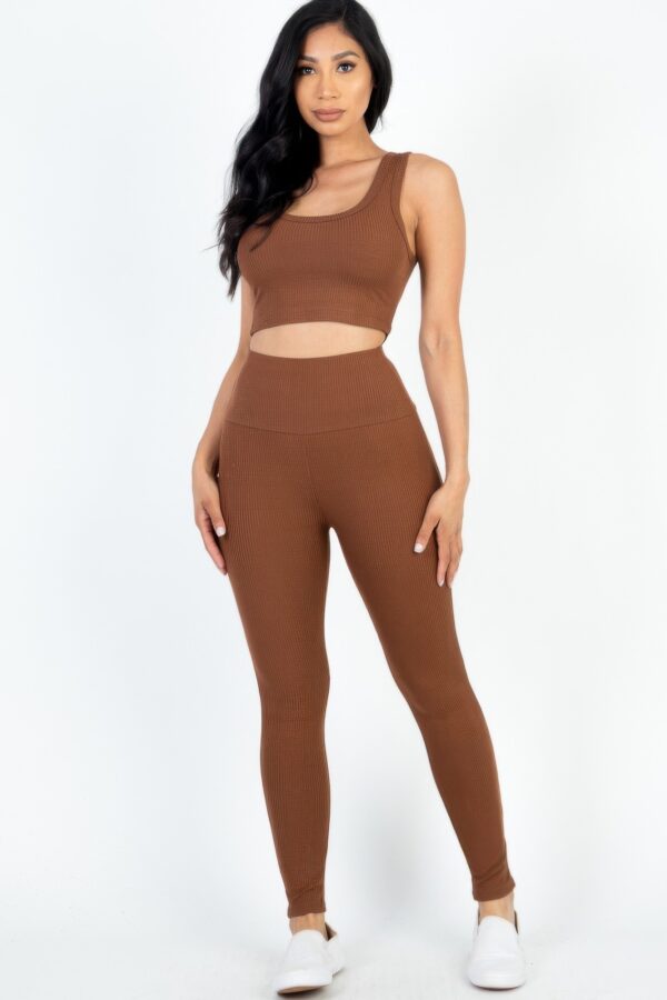 Ribbed Crop Top and High-Waist Leggings Set – Stretch Jersey