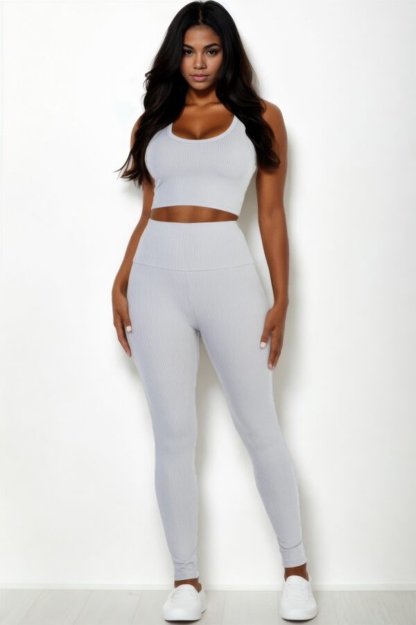 Ribbed Crop Top and High-Waist Leggings Set – Stretch Jersey