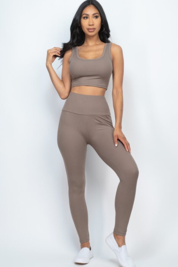 Ribbed Crop Top and High-Waist Leggings Set – Stretch Jersey