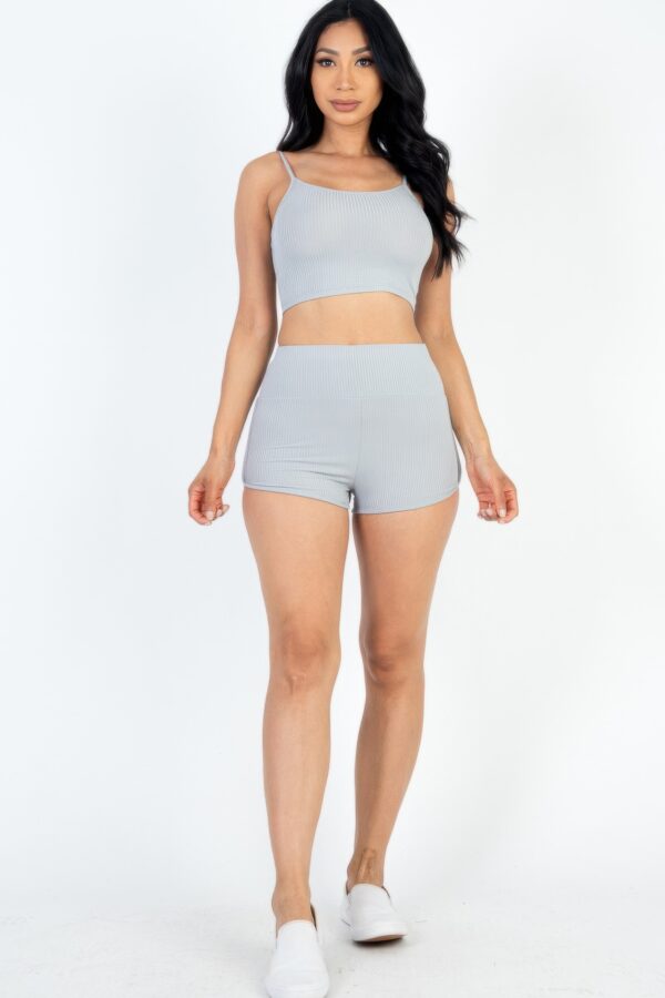 Ribbed Cami Crop & Ruched Shorts Set – Side Ruching