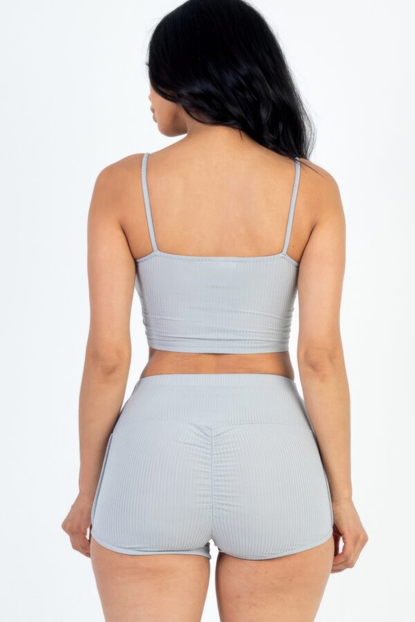 Ribbed Cami Crop & Ruched Shorts Set – Side Ruching