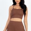 Ribbed Cami Crop & Ruched Shorts Set – Side Ruching