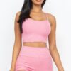 Ribbed Cami Crop & Ruched Shorts Set – Side Ruching