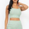 Ribbed Cami Crop & Ruched Shorts Set – Side Ruching