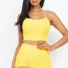 Ribbed Cami Crop & Ruched Shorts Set – Side Ruching