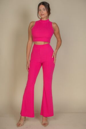 Ribbed Mock Neck Crop Tank & Bootcut Pants Set
