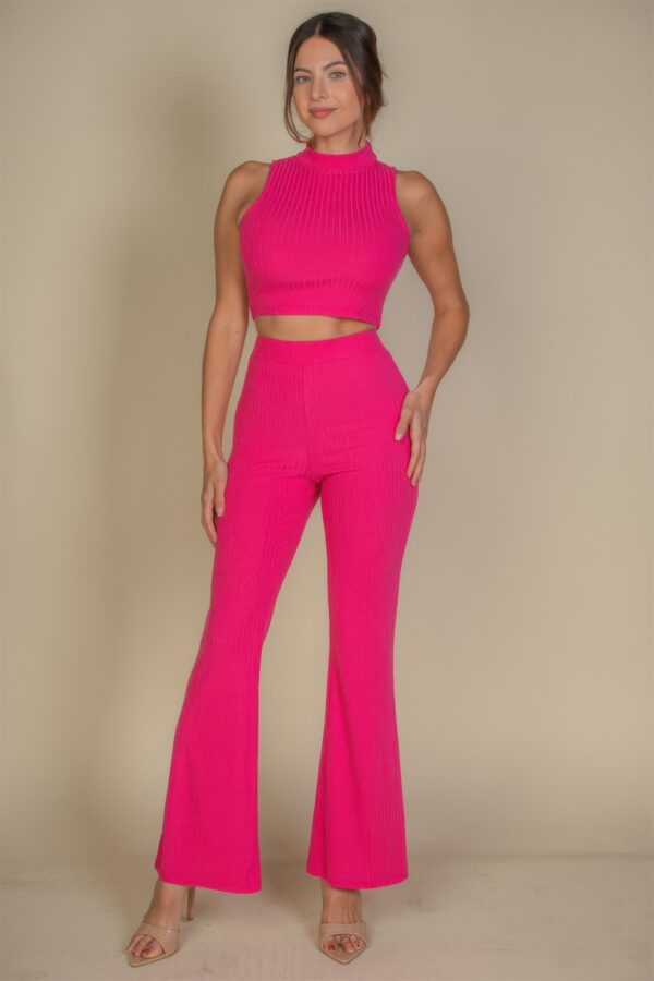 Ribbed Mock Neck Crop Tank & Bootcut Pants Set