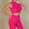 Ribbed Mock Neck Crop Tank & Bootcut Pants Set