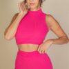 Ribbed Mock Neck Crop Tank & Bootcut Pants Set