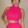Ribbed Mock Neck Crop Tank & Bootcut Pants Set