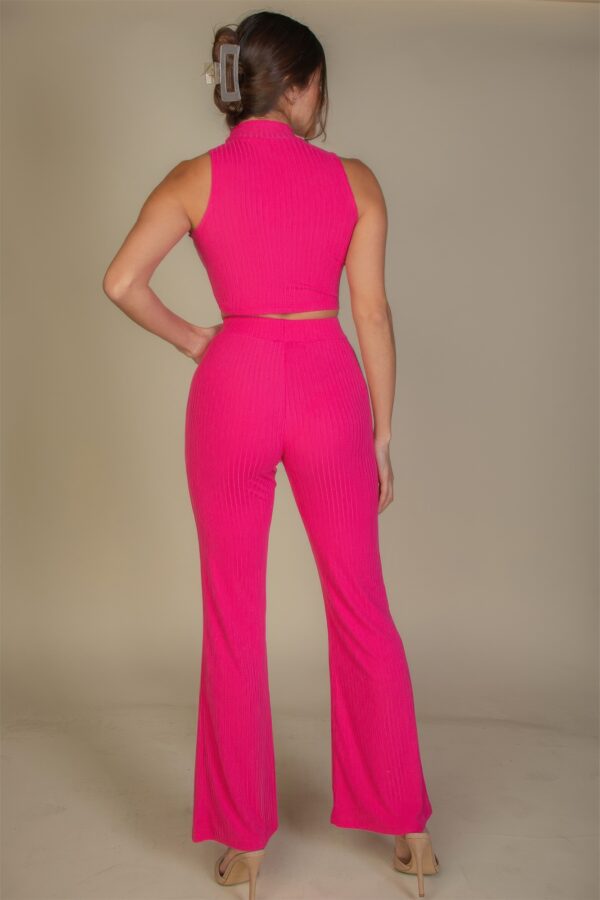 Ribbed Mock Neck Crop Tank & Bootcut Pants Set