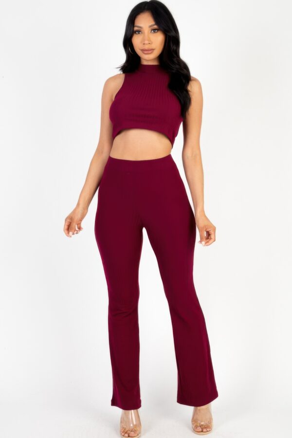 Ribbed Mock Neck Crop Tank & Bootcut Pants Set