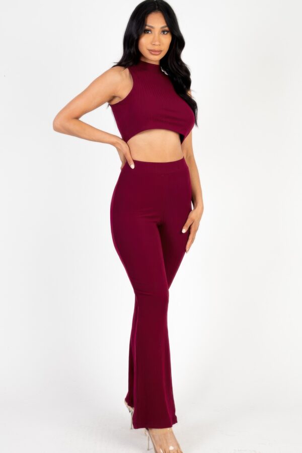 Ribbed Mock Neck Crop Tank & Bootcut Pants Set