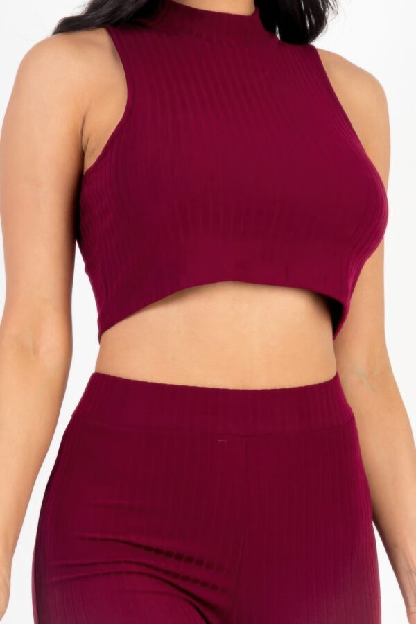 Ribbed Mock Neck Crop Tank & Bootcut Pants Set