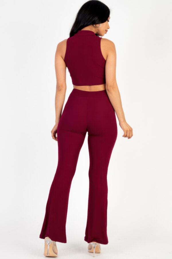 Ribbed Mock Neck Crop Tank & Bootcut Pants Set