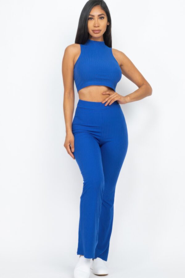 Ribbed Mock Neck Crop Tank & Bootcut Pants Set
