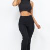 Ribbed Mock Neck Crop Tank & Bootcut Pants Set