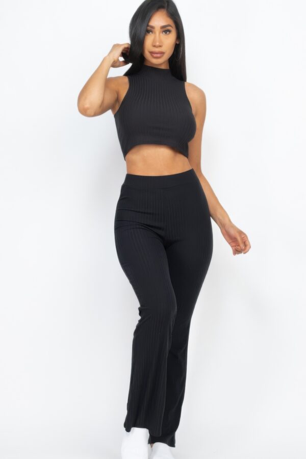 Ribbed Mock Neck Crop Tank & Bootcut Pants Set