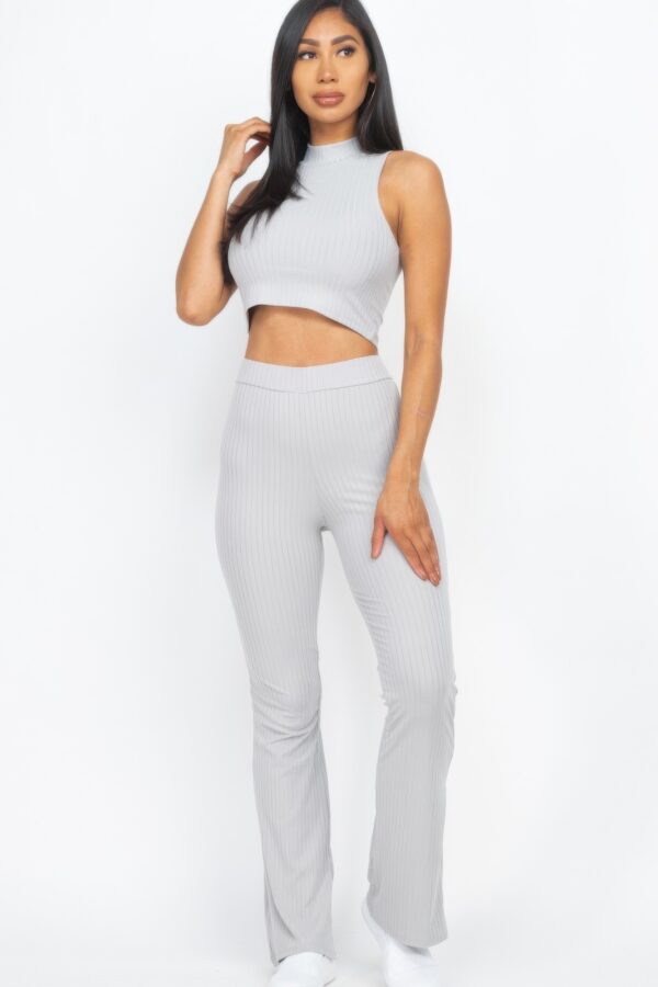 Ribbed Mock Neck Crop Tank & Bootcut Pants Set