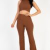 Ribbed Mock Neck Crop Tank & Bootcut Pants Set