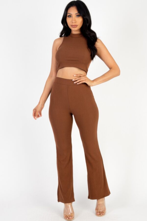 Ribbed Mock Neck Crop Tank & Bootcut Pants Set