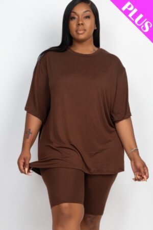 Plus-Size Loose Fit Top & Biker Shorts Set – Stretch Jersey