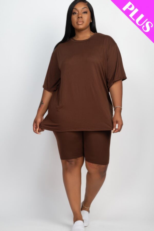 Plus-Size Loose Fit Top & Biker Shorts Set – Stretch Jersey
