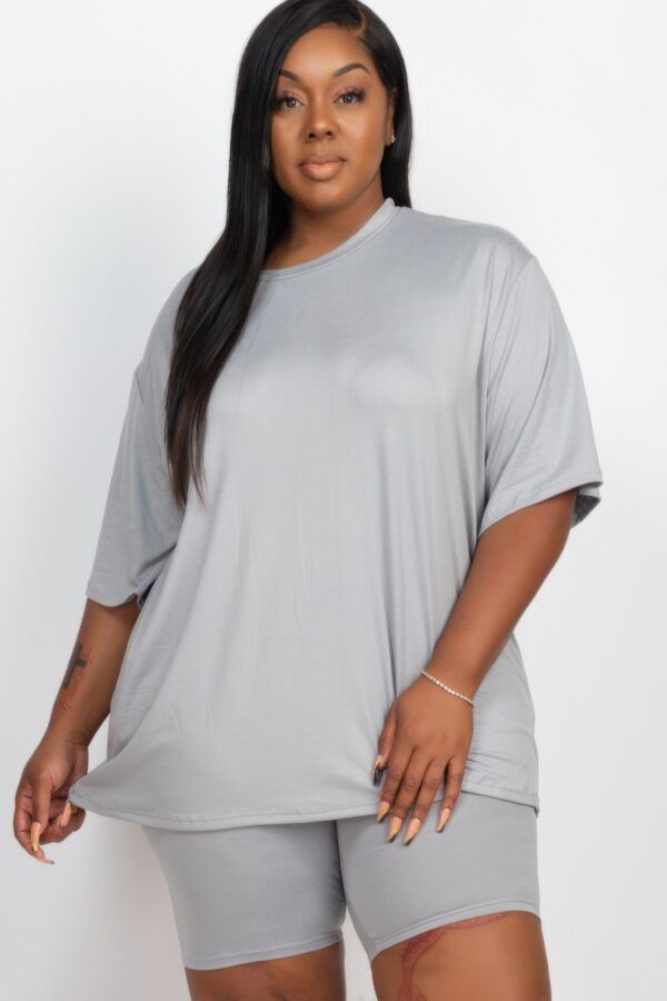 Plus-Size Loose Fit Top & Biker Shorts Set – Stretch Jersey