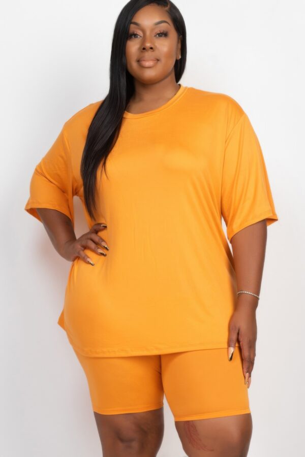 Plus-Size Loose Fit Top & Biker Shorts Set – Stretch Jersey