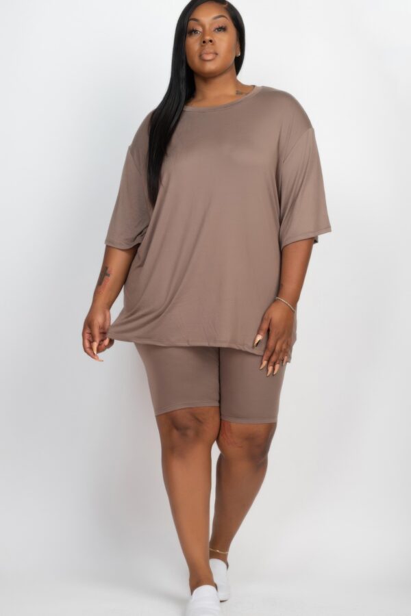 Plus-Size Loose Fit Top & Biker Shorts Set – Stretch Jersey