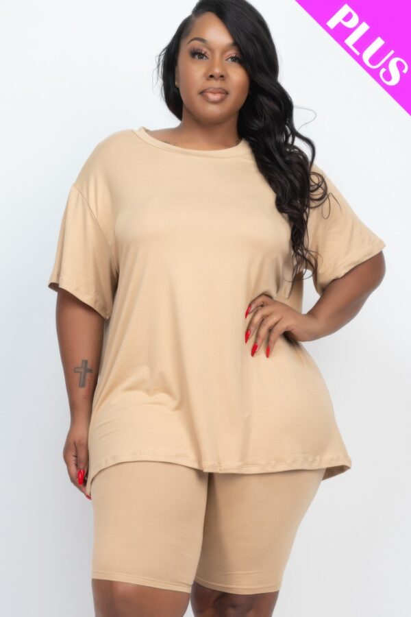 Plus-Size Loose Fit Top & Biker Shorts Set – Stretch Jersey